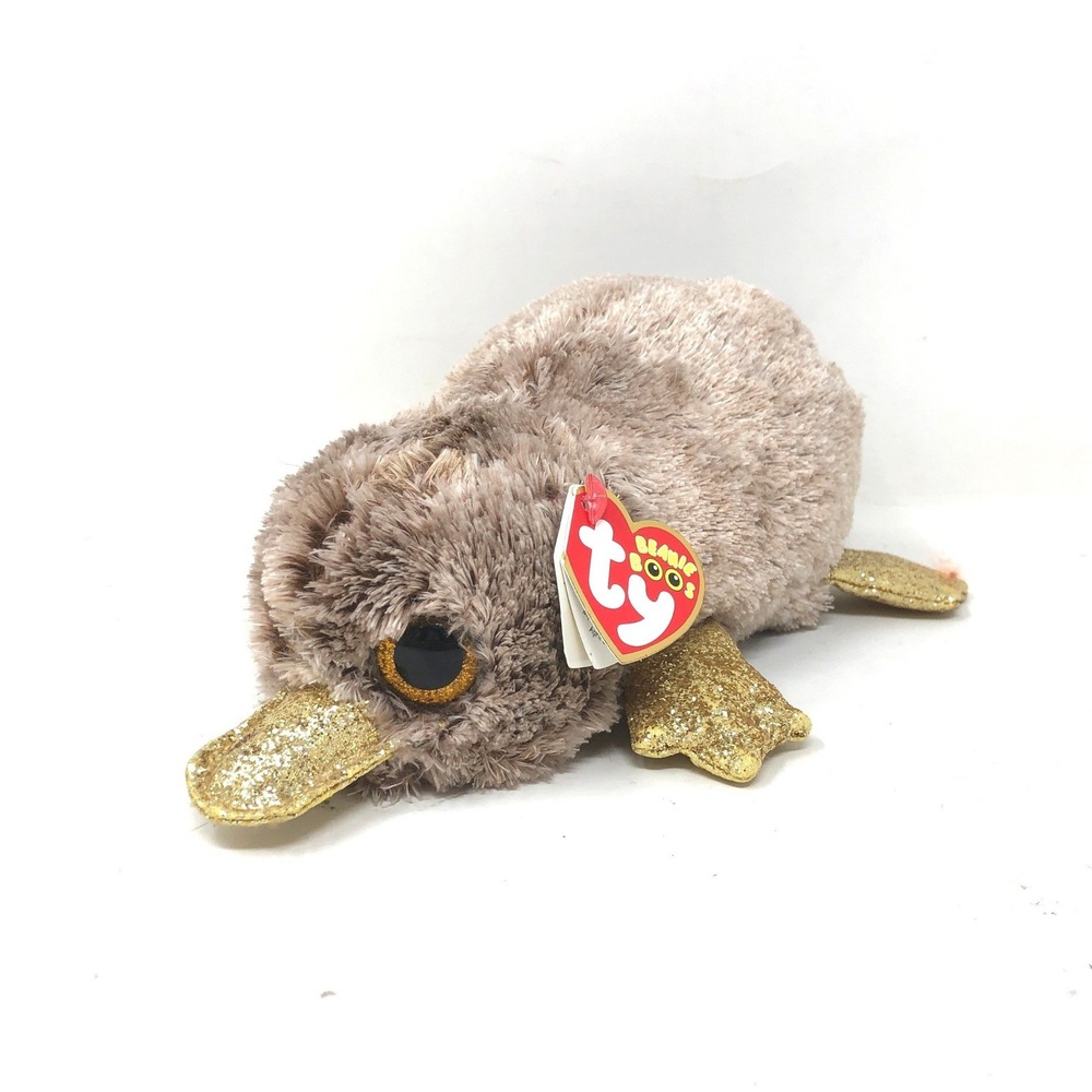 Ty Beanie Boos Perry Platypus 6" Brown Gold Glitter Accents Plush NWMT